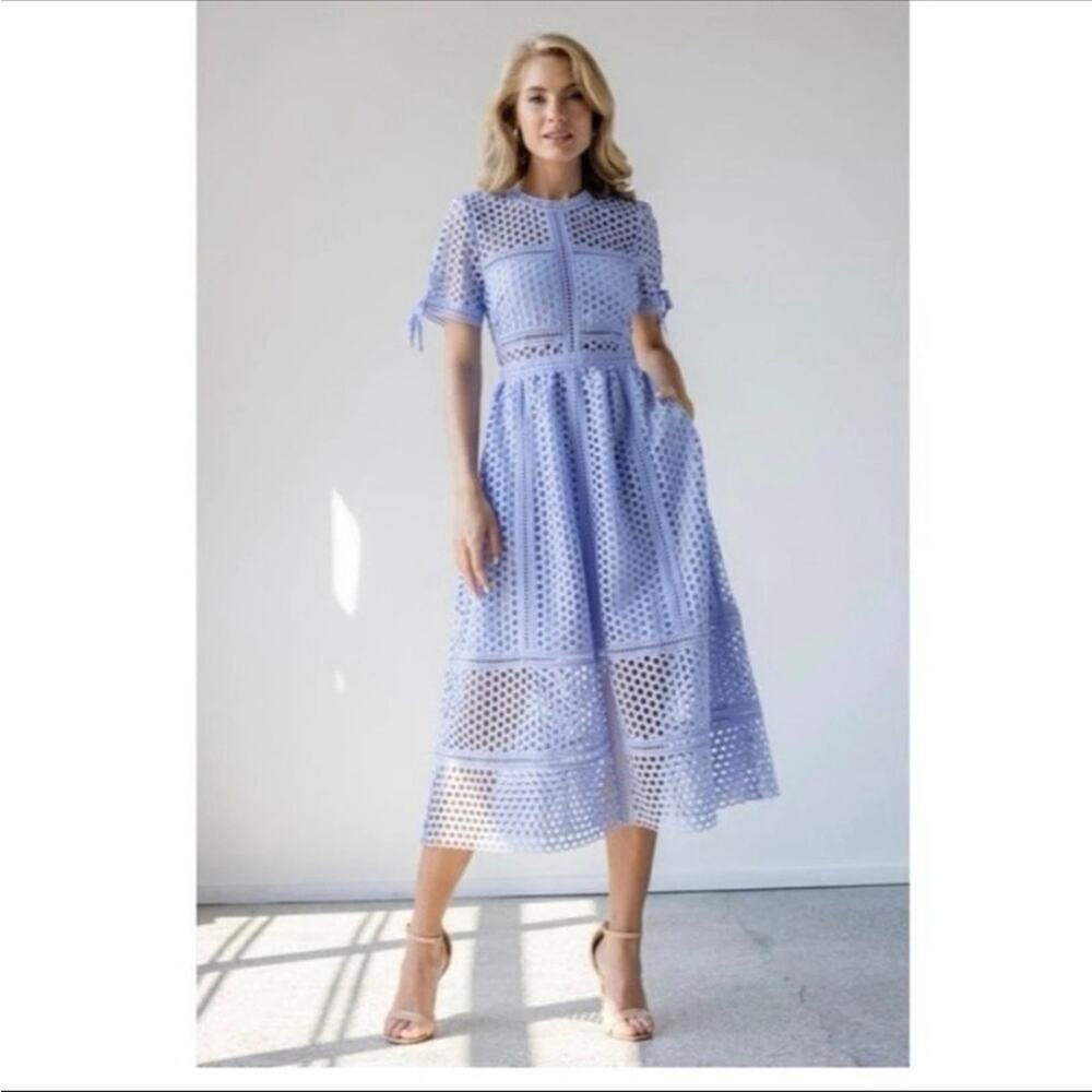 Self Portrait Guipure Lace Midi Dress in Lilac Size 2 New With Tag